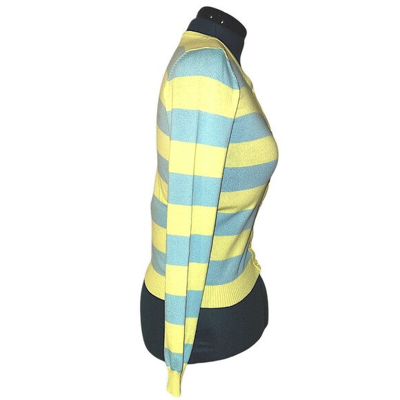 POOL Women's M Cotton Blue & Yellow Striped Preppy Girlyhood Cardigan Sweater - Picture 6 of 7